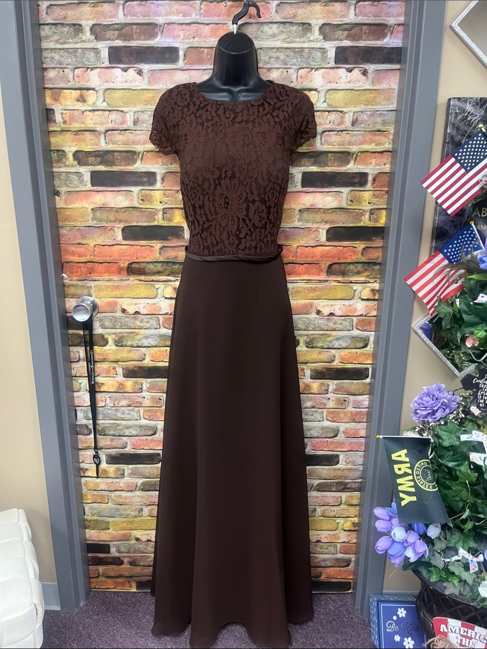 Christina Wu Chocolate Lace Bodice Evening Dress